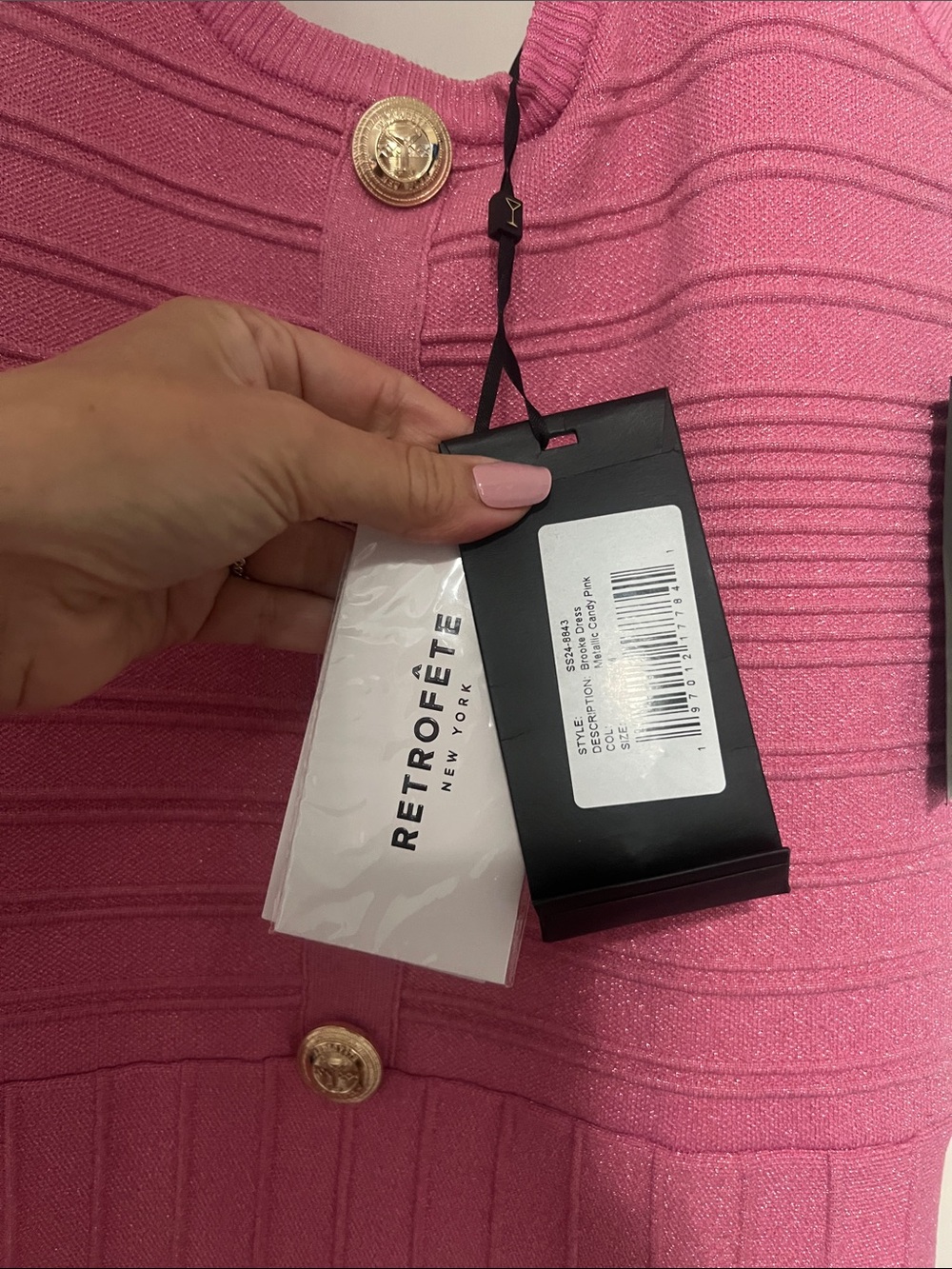 NWT- Retrofete Brooke Dress- Metallic Candy Pink - Picture 5 of 9